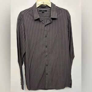 Marc Anthony Slim Fit Gray & Brown Pinstripe Button Up Shirt Mens Size Large